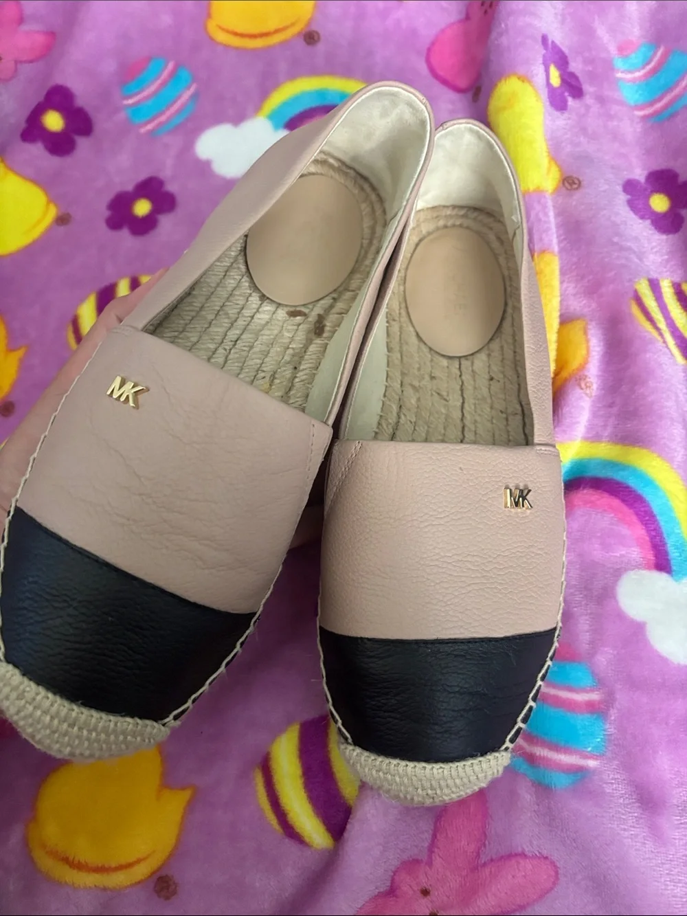Michael Kors Blush Pink and Black Leather Espadrille Flats